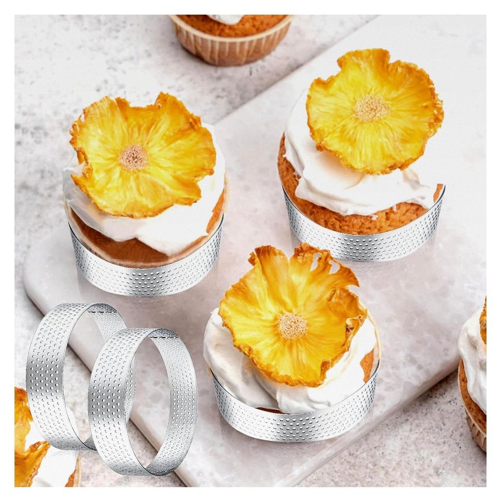 20 Stück perforierte Tarte-Ringe, 8 cm Edelstahl Tarteringe für das Backen – Runde Kuchenringe aus Metall für Desserts