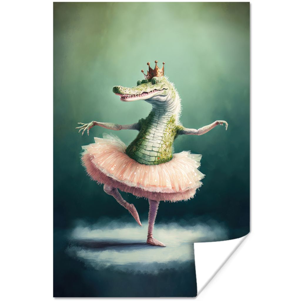 MuchoWow Poster Krokodil - Krone - Gold - Ballett - Porträt 60x90 cm - Wanddekoration