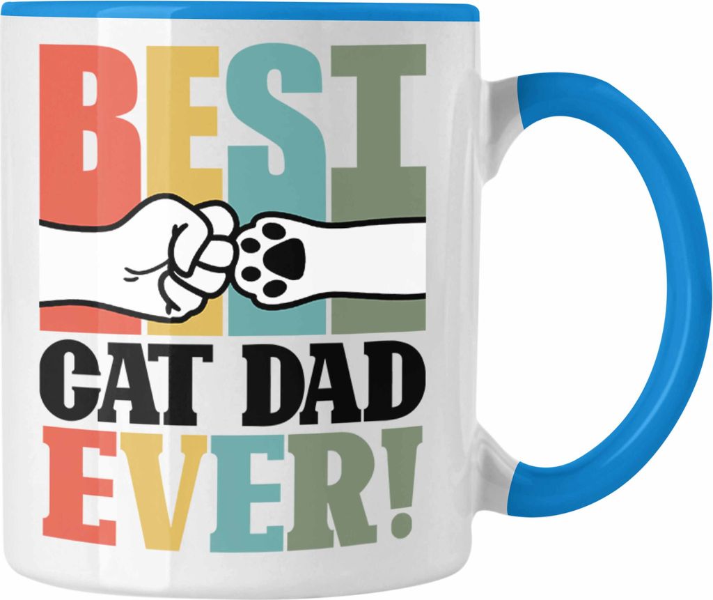 Trendation - Geschenk für besten Katzenvater: "Best Cat Dad Ever" Tasse Vatertag (Blau)