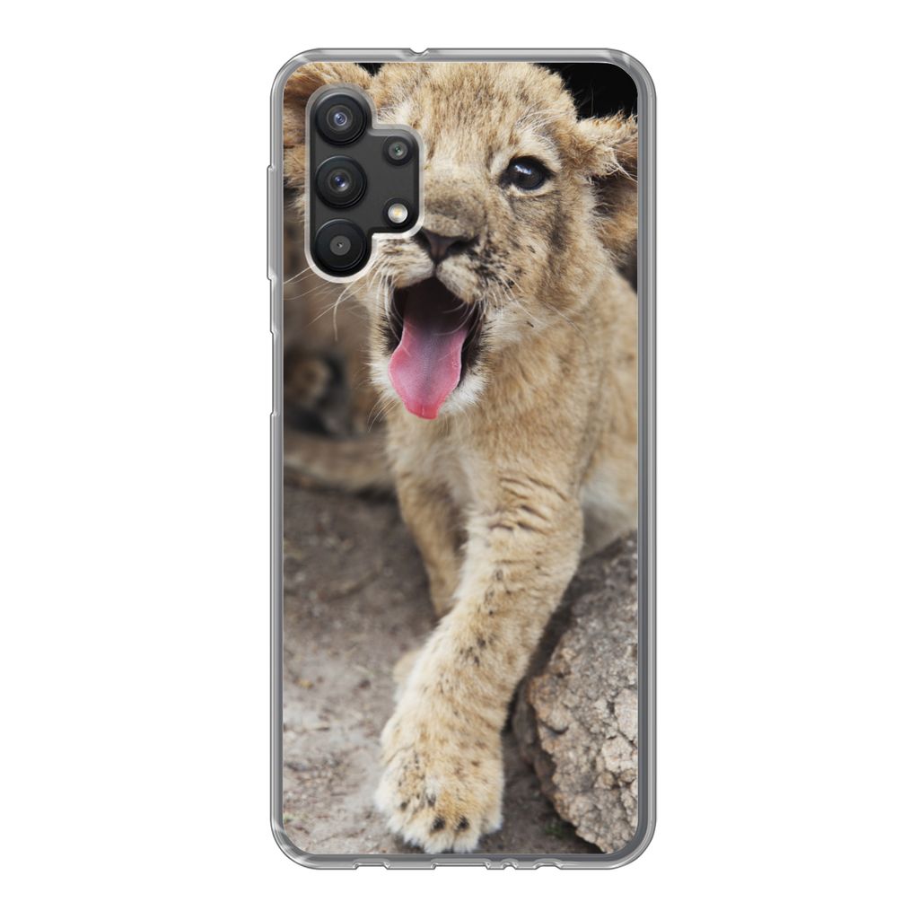 MuchoWow Handyhülle Schutzhülle Hülle für Samsung Galaxy A32 5G Jungtier - Löwen - Niedlich Silikon Softcase Handy Hülle - Softcase
