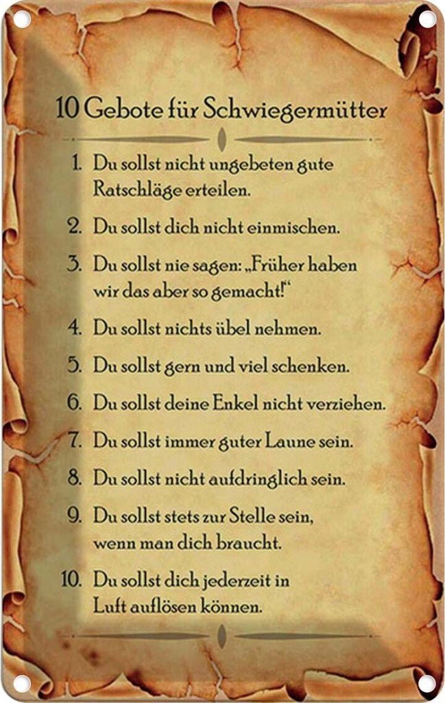 vianmo Blechschild 30x20 cm 10 Gebote für Schwiegermütter Produktbild 