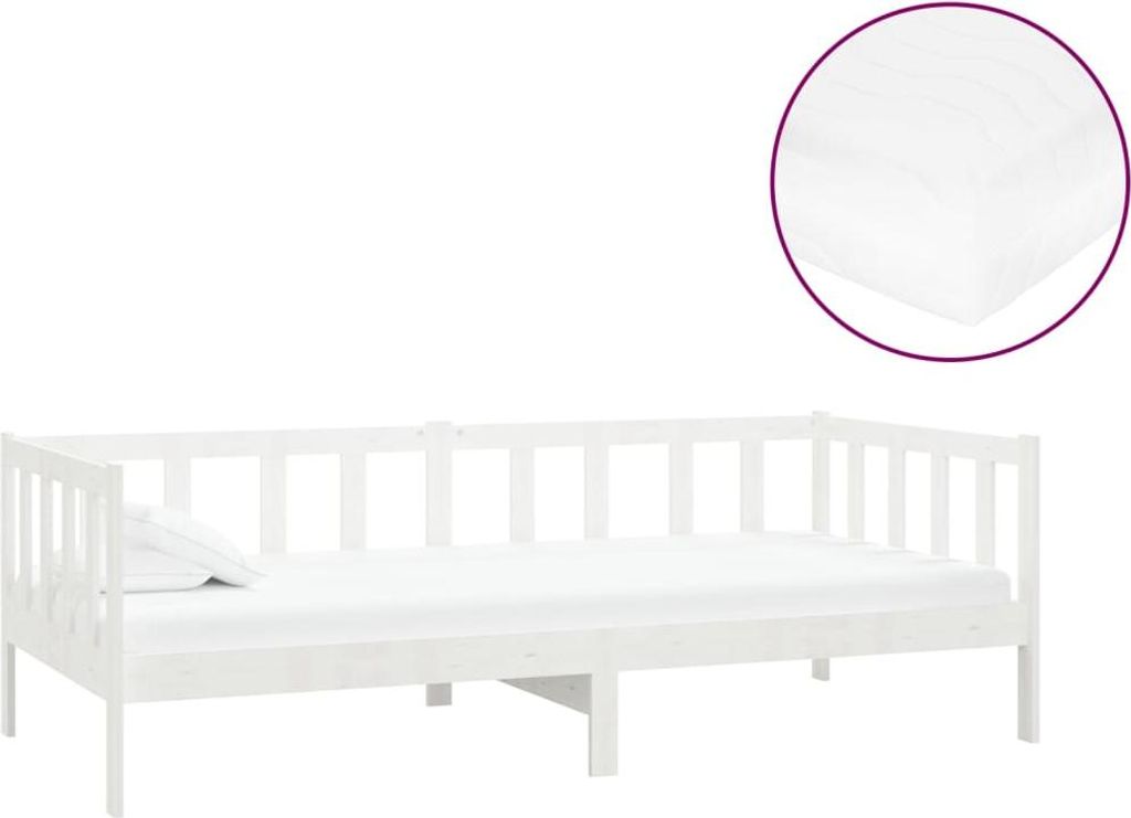vidaXL Tagesbett mit Matratze 90x200 cm Weiß Kiefer Massivholz