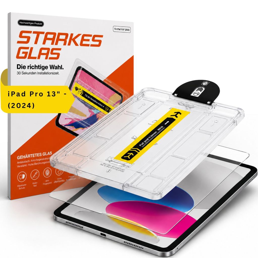 iPad Panzerglas mit Montagehilfe – Tempered Glass, blasenarme Installation, kratzfester Displayschutz