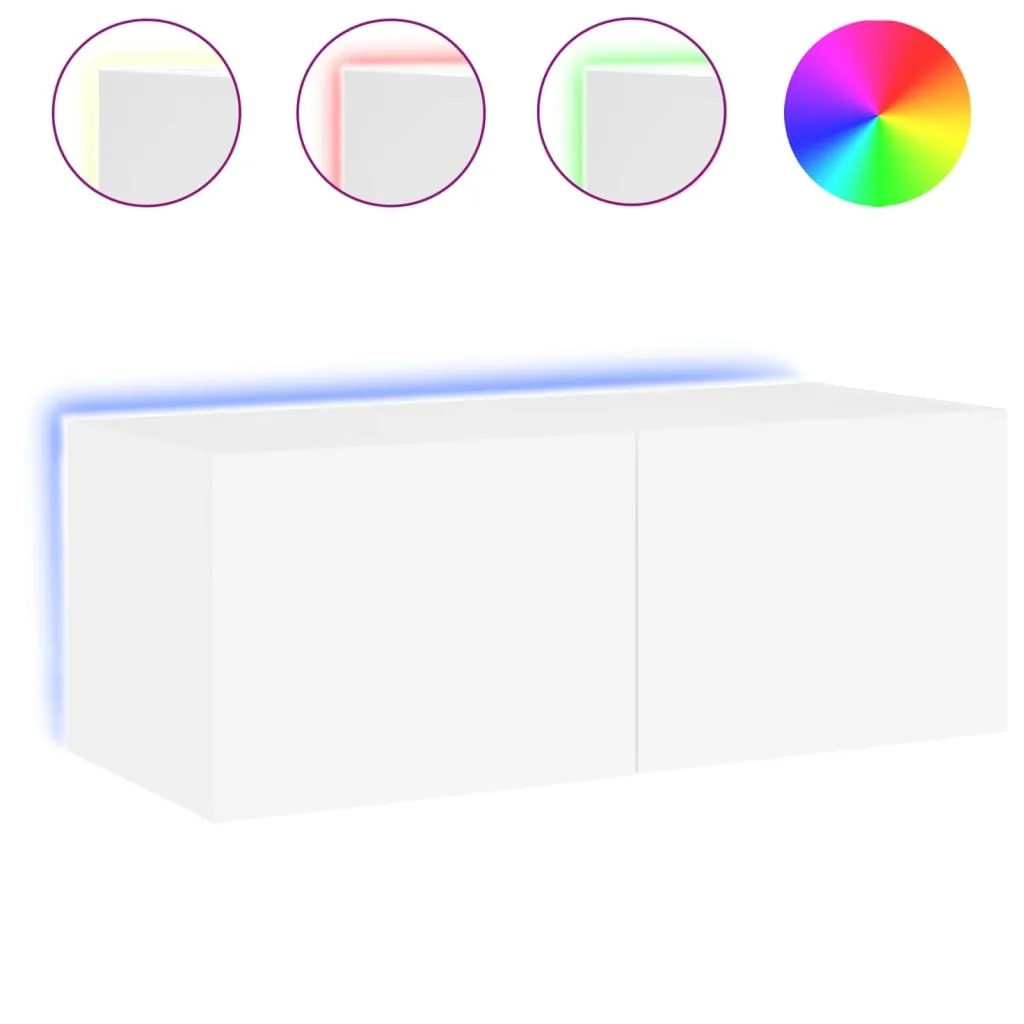 SYFAX Mobile TV a Parete Bianco LED 80x35x31 cm | Porta TV Sospeso