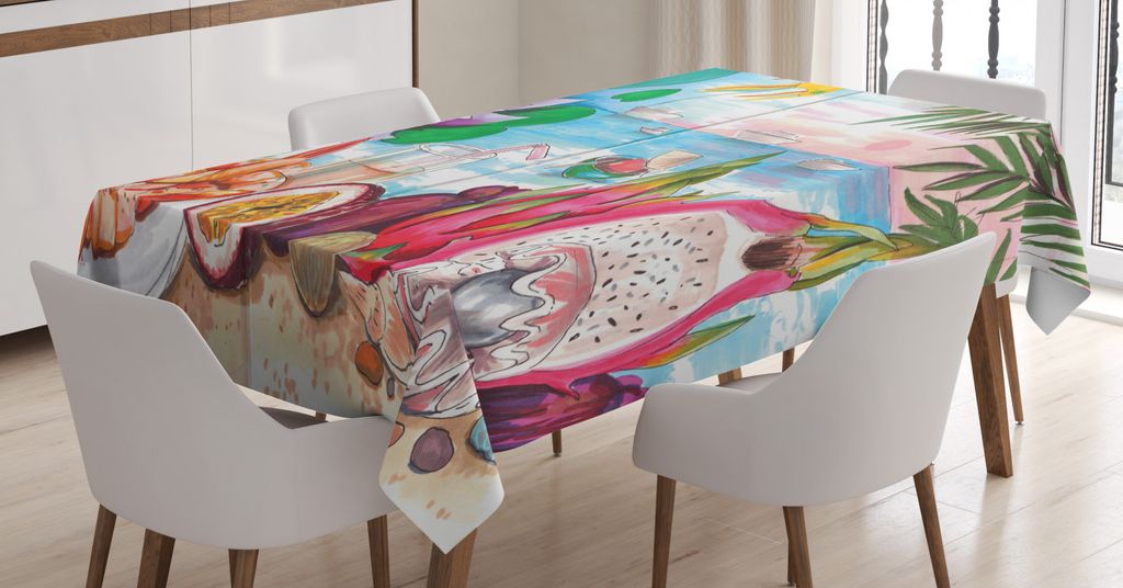 ABAKUHAUS Tropisch Tischdecke, Sommer Szene Exotisch, Wasserfest Waschbar mit Klar Sichtbaren Farben kein Verblassen Personalisiert, 140 x 240 cm, ...