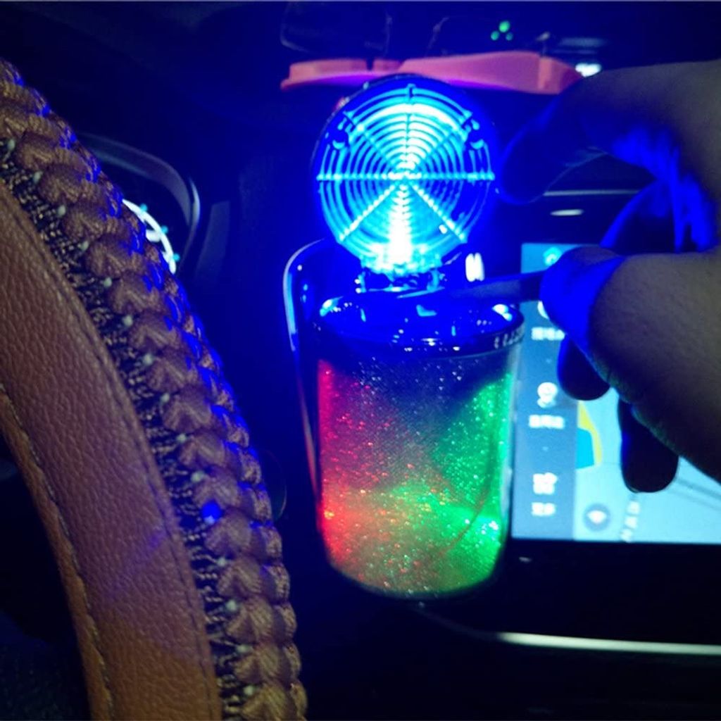 2 Stück Auto Aschenbecher mit blauem LED Licht im Deckel Ascher für  Getränkehalter im Kfz (Blau)