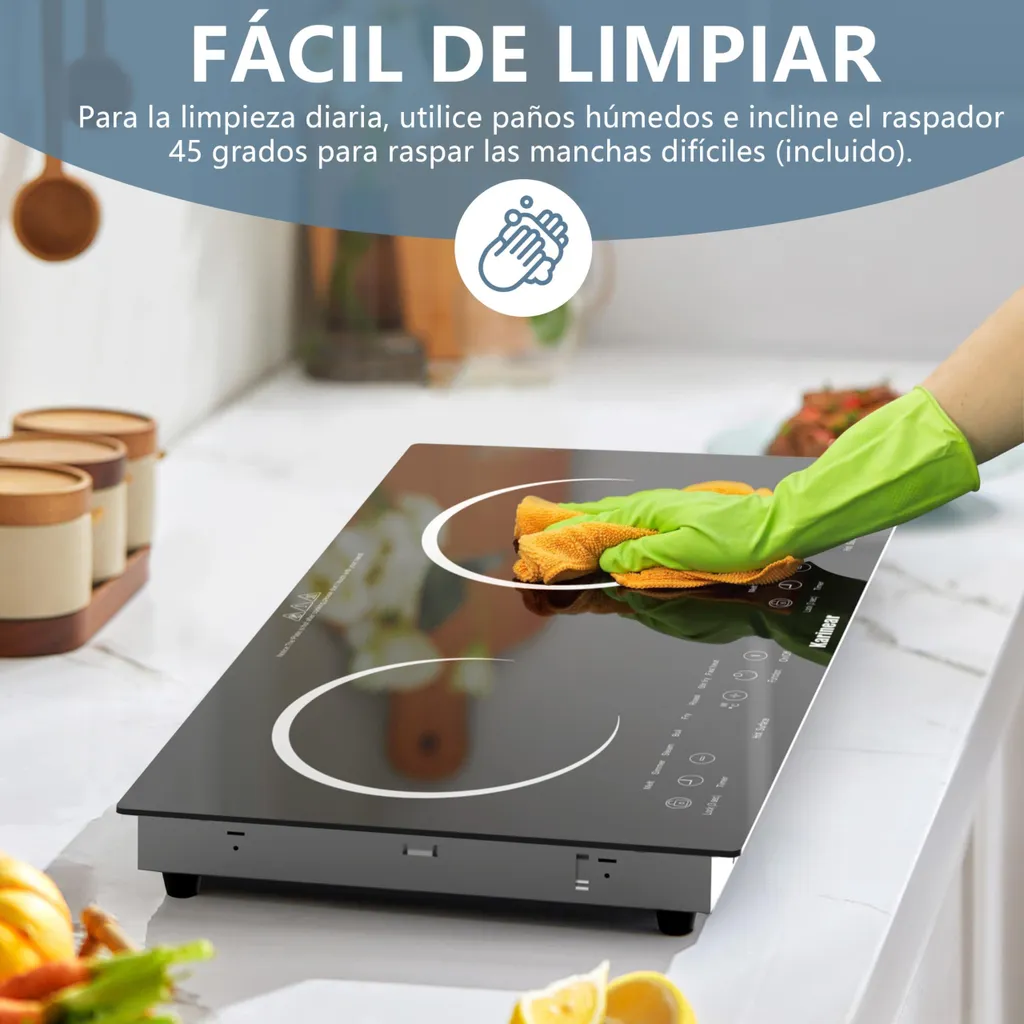 Table de cuisson tactile vitrocéramique noire 2 feux, design épuré