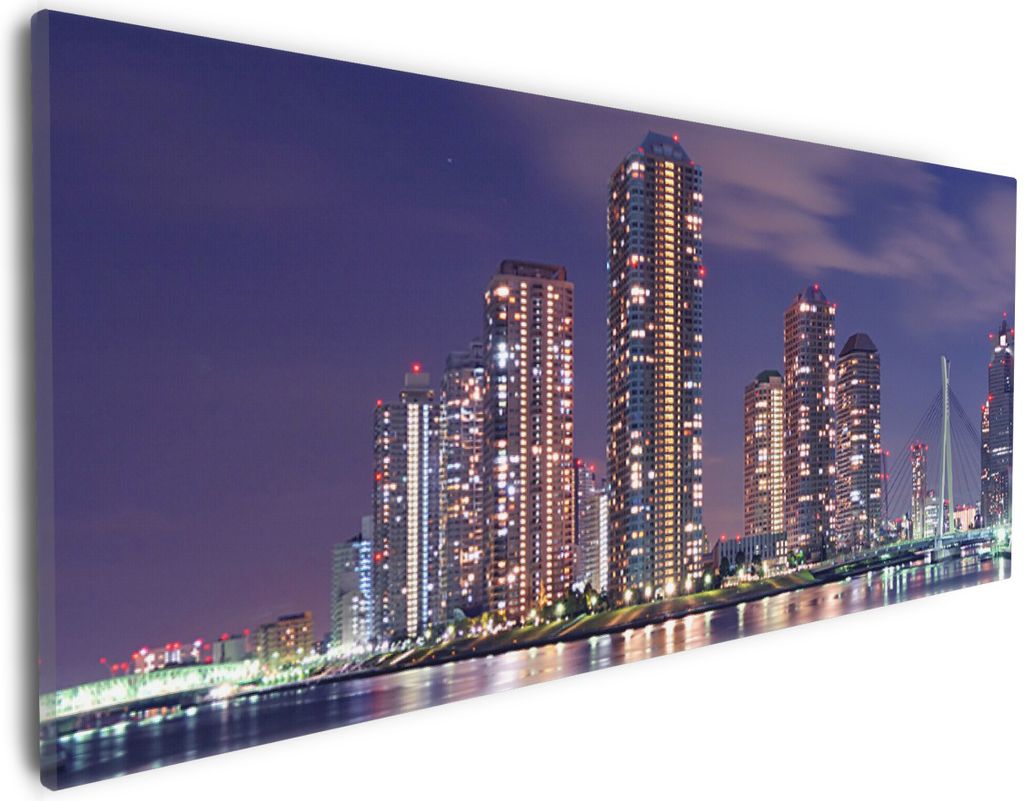 Wallario Premium Leinwandbild Tokyo- Skyline bei Nacht in Größe 30 x 75 cm