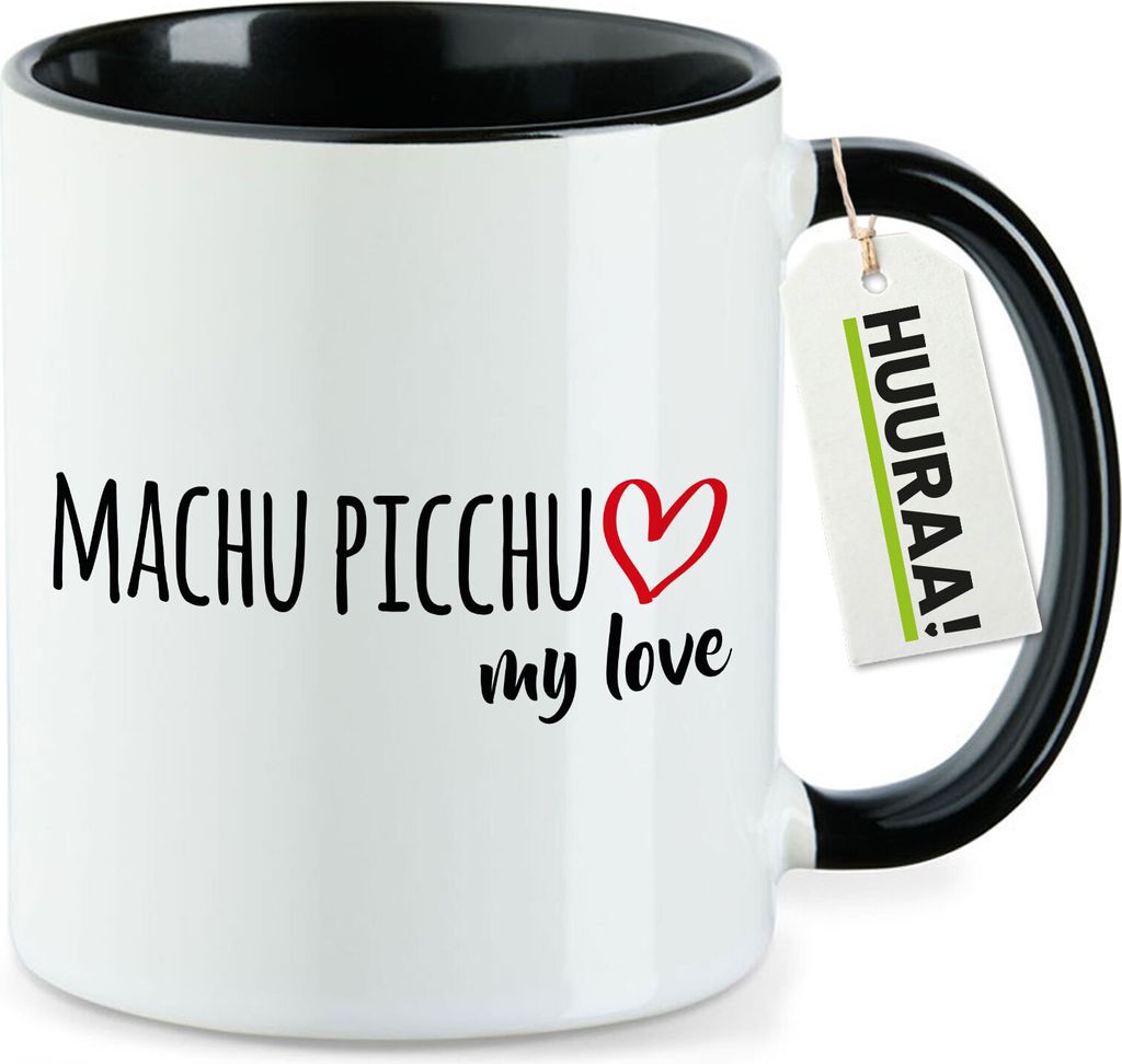 Huuraa Kaffeetasse Machu Picchu my love 330ml Schwarz Keramik Kaffeebecher Geschenkidee