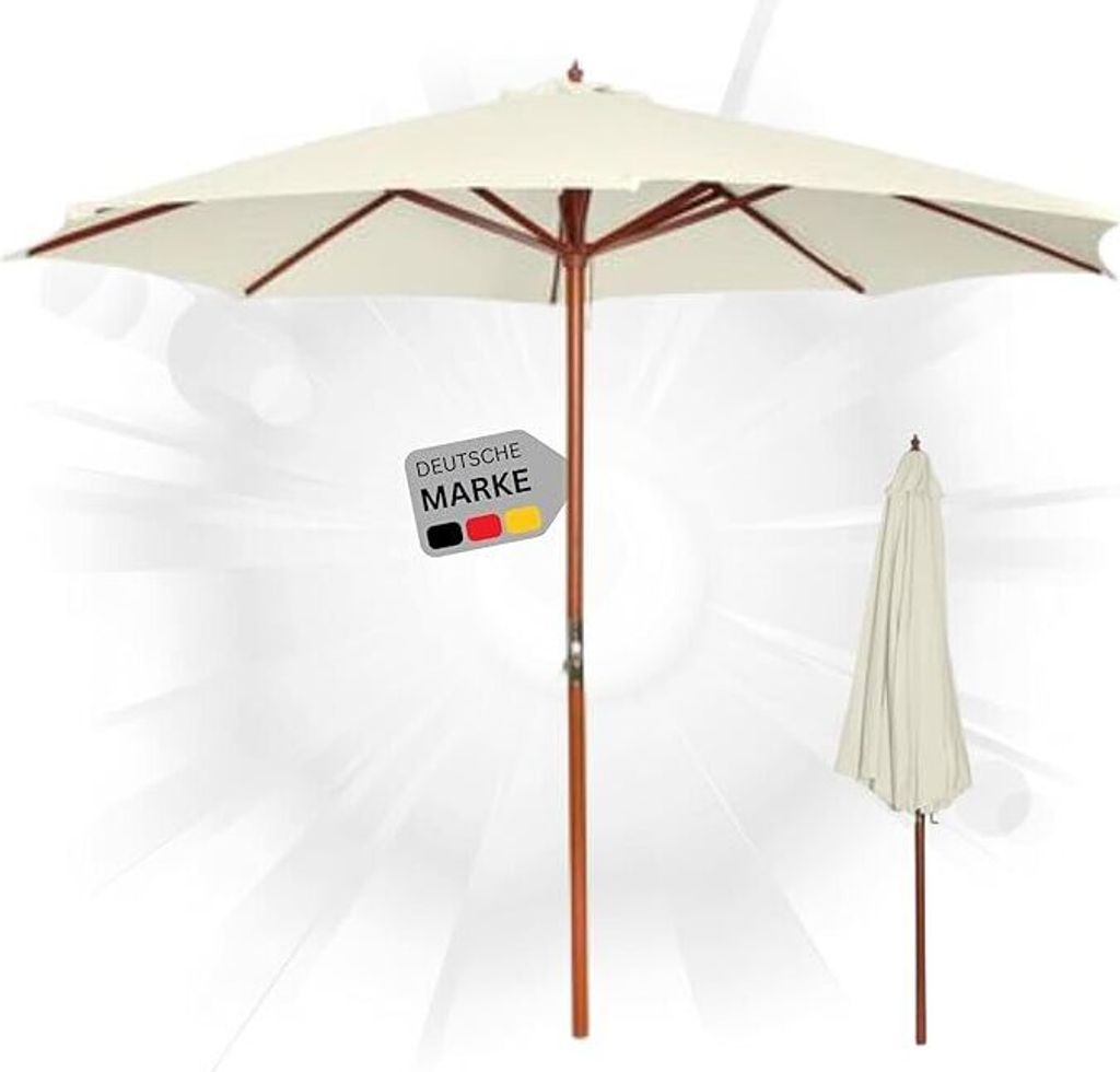DELUKE® Sonnenschirm aus Holz ANNA Sandweiß | HxB 258x300cm Produktbild 