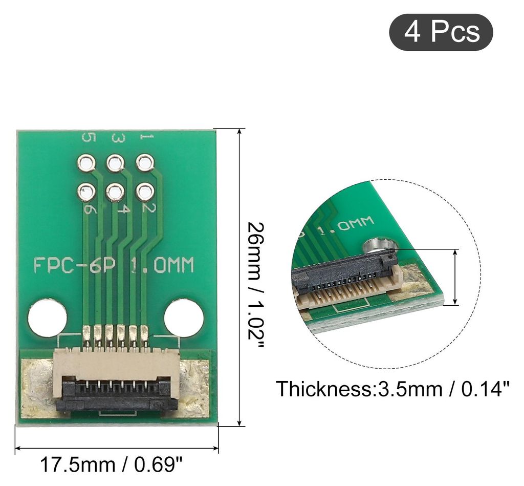 4 Stš¹ck FPC FFC PCB Konverterplatine 6P 1,0 mm auf der Steckseite, 0,5 mm auf der Rš¹ckseite, zu DIP 2,54 mm fš¹r LCD 3D Drucker Kamera DVD ...