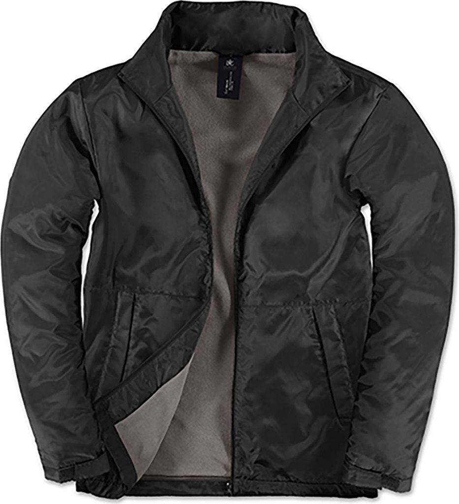 B&C Herren Funktionsjacke Jacke Winterjacke Gefüttert Kragen Winddicht, Größe:2XL, Farbe:Black/Warm Grey