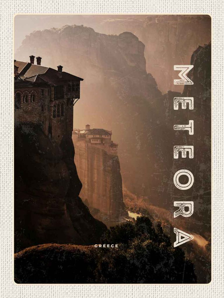 vianmo Holzschild 40x30 cm Griechenland Meteora Gebirge Natur Bildmotiv Reisemotiv Europa