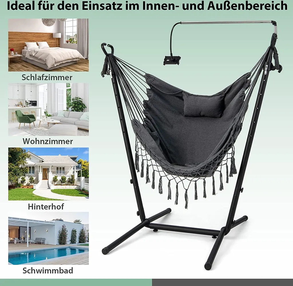Balançoire suspendue de jardin avec structure en acier et grand coussin - 7