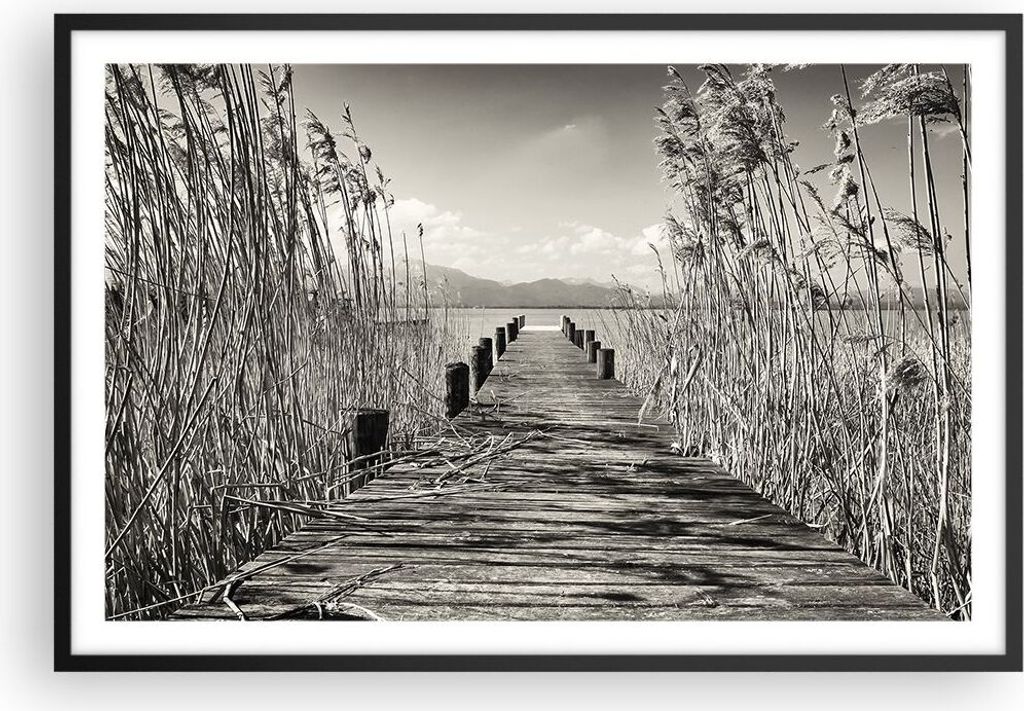 Gerahmtes Poster - Schwarzer Rahmen - Brücke Pier Sepia - Produktbild 