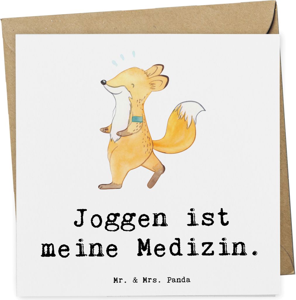 Mr. & Mrs. Panda Grußkarte Fuchs Joggen - Weiß - Geschenk, anlasskarte, Klappkarte, Glückwunschkarte, Dauerlauf, Laufsport, faltkarte, Laufen, d...