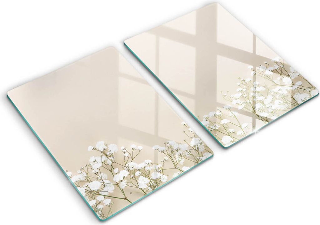 Abdeckung Glas - Küchenabdeckung - 2x40x52 cm - Abdeckplatte -Gips-Boho-Blumen