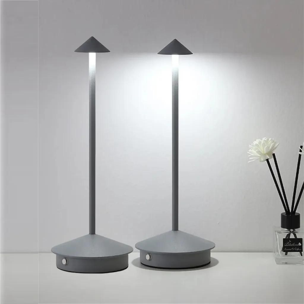 2er-Set kabellose dimmbare LED-Tischlampen, wiederaufladbare 2000 mAh Tischlampe für Restaurants, Bars, Schlafzimmer, grau