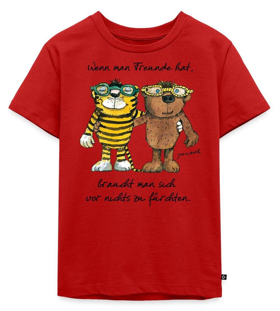 Spreadshirt Janosch Tiger Und Bär Wenn Man Freunde Hat Zitat Kinder Premium T-Shirt, 98/104 (2 Jahre), Rot