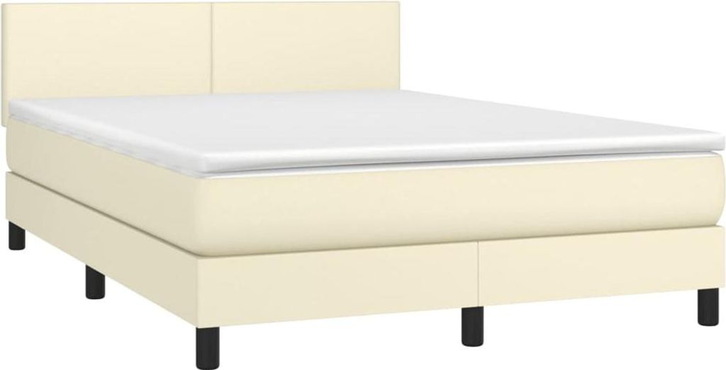 vidaXL Boxspringbett mit Matratze Creme 140x200 cm Kunstleder