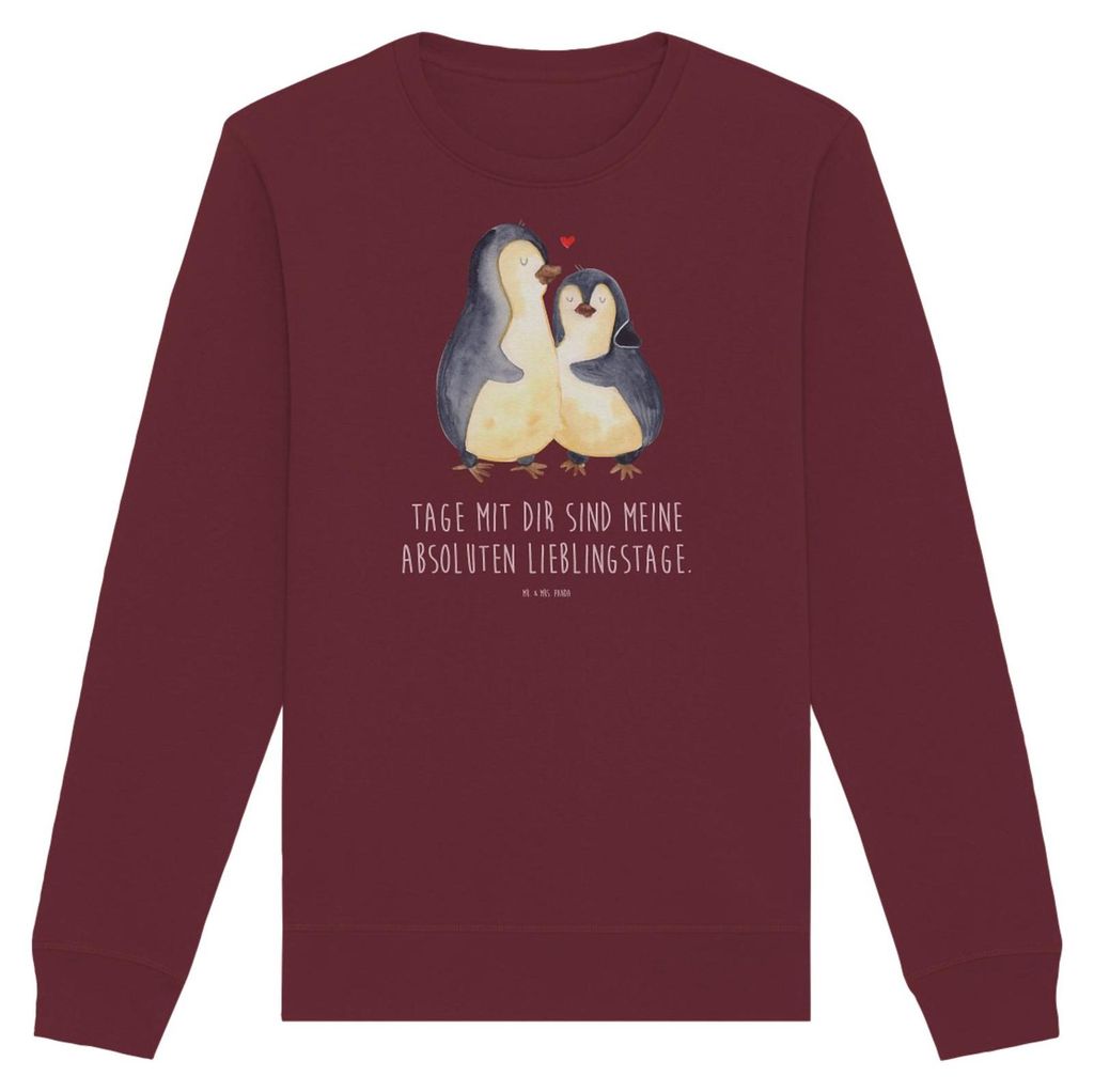 Mr. & Mrs. Panda Baumwoll Sweatshirt Pinguin umarmen Größe S - Burgundy - Geschenk, Pulli, Liebespaar, Jahrestag, Sweater, Rundhals Pullover, Lie...