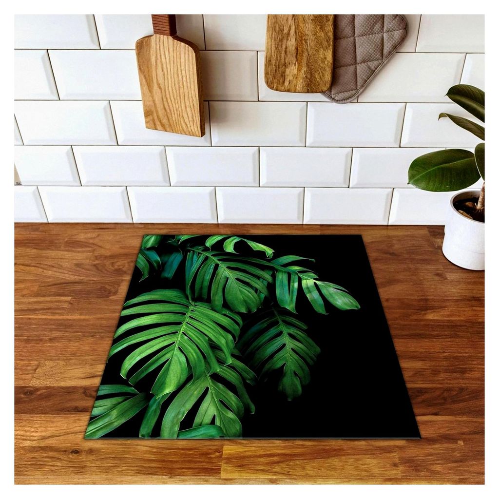 Einteilige Herdabdeckplatte für Glaskeramikkochfelder, Induktionsschutz, Küche Deko, Vinyl Matte, aufrollbar, 45x52 cm, schwarz - Monstera