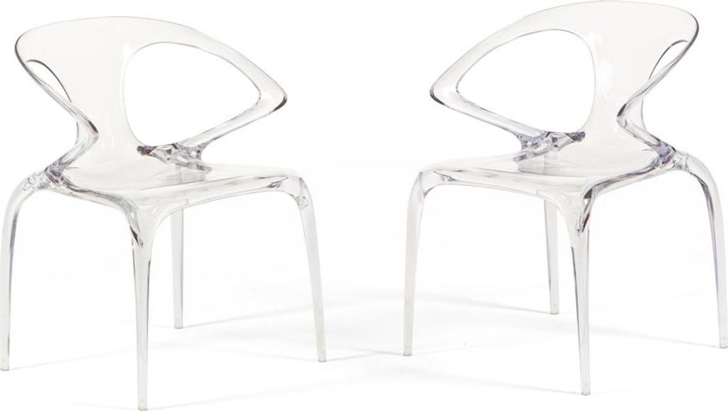 Set 2 transparente Stühle aus Polycarbonat mit futuristischem Design, einteilig, robust und stapelbar, ideal für Küche, Esszimmer, Bar und moder...