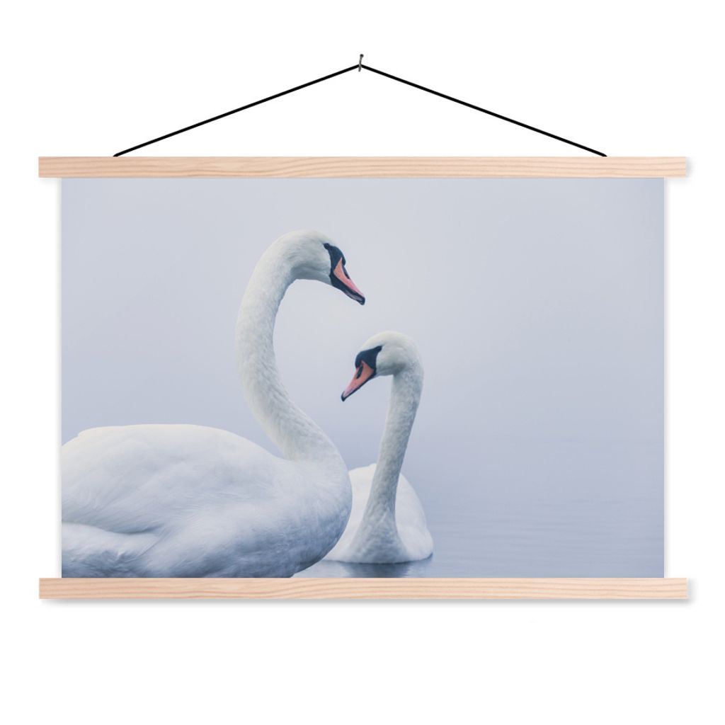 MuchoWow Textilposter Schwäne - Vogel - Weiß 60x40 cm mit holzfarbenen Rahmen - Bilder