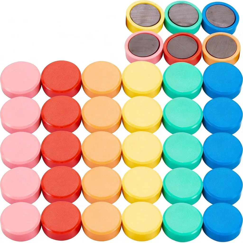 Aimants de Bureau Ronds 20 mm Multicolores pour Tableau Blanc - 36 Pcs
