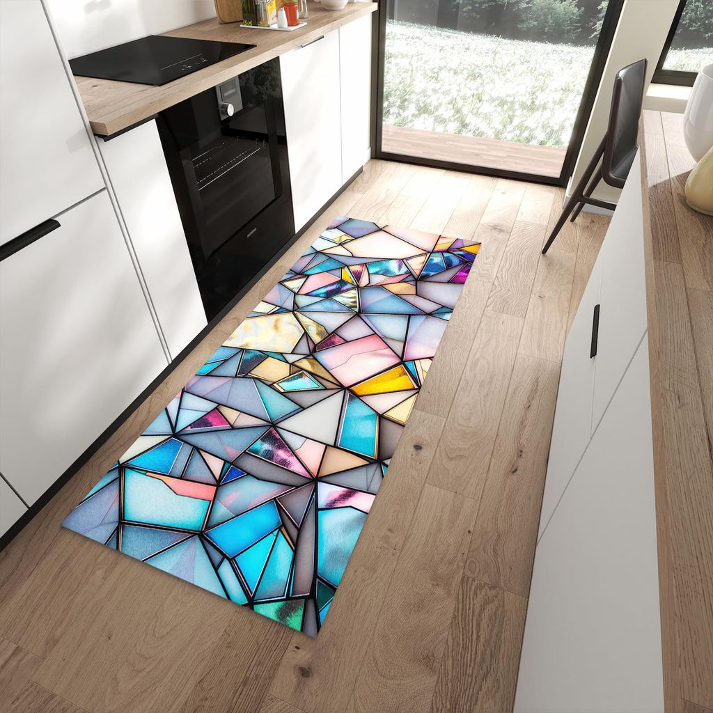 Küchenteppich 80x200cm rutschfest & abwischbar PVC Läufer - Buntes Glasmosaik
