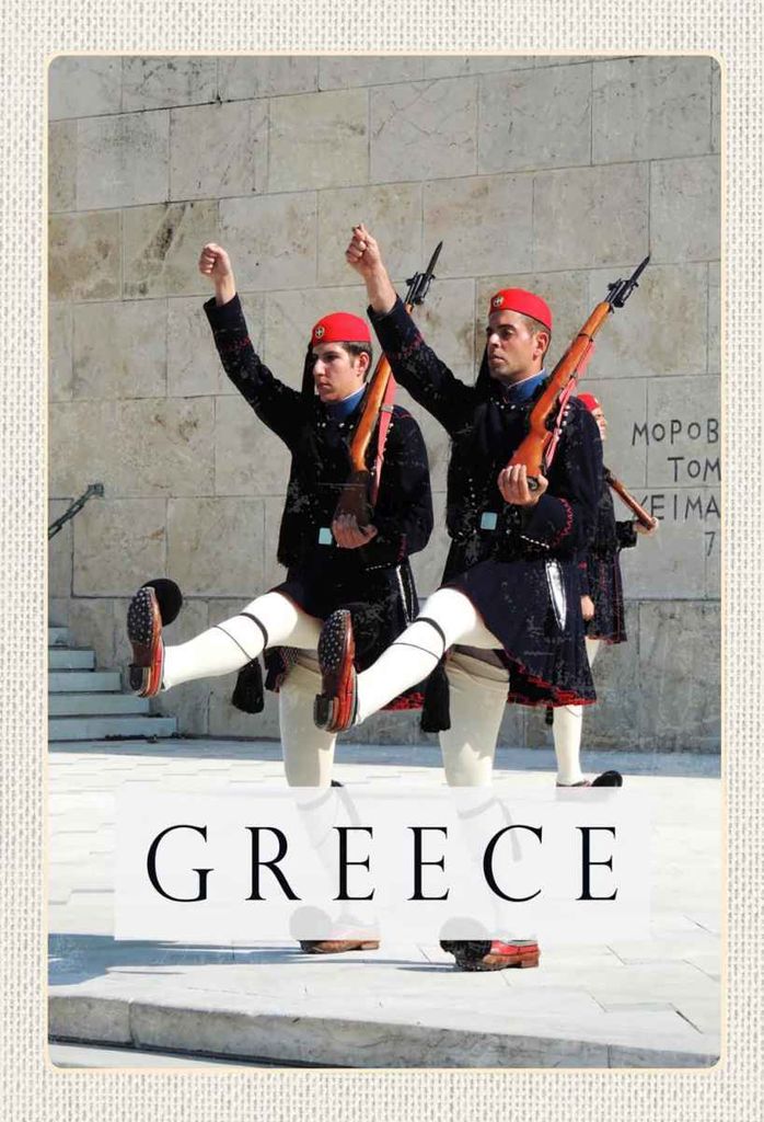 vianmo Holzschild 30x20 cm Greece Griechenland Soldaten Waffe Hut Bildmotiv Reisemotiv Abenteuer Reisen