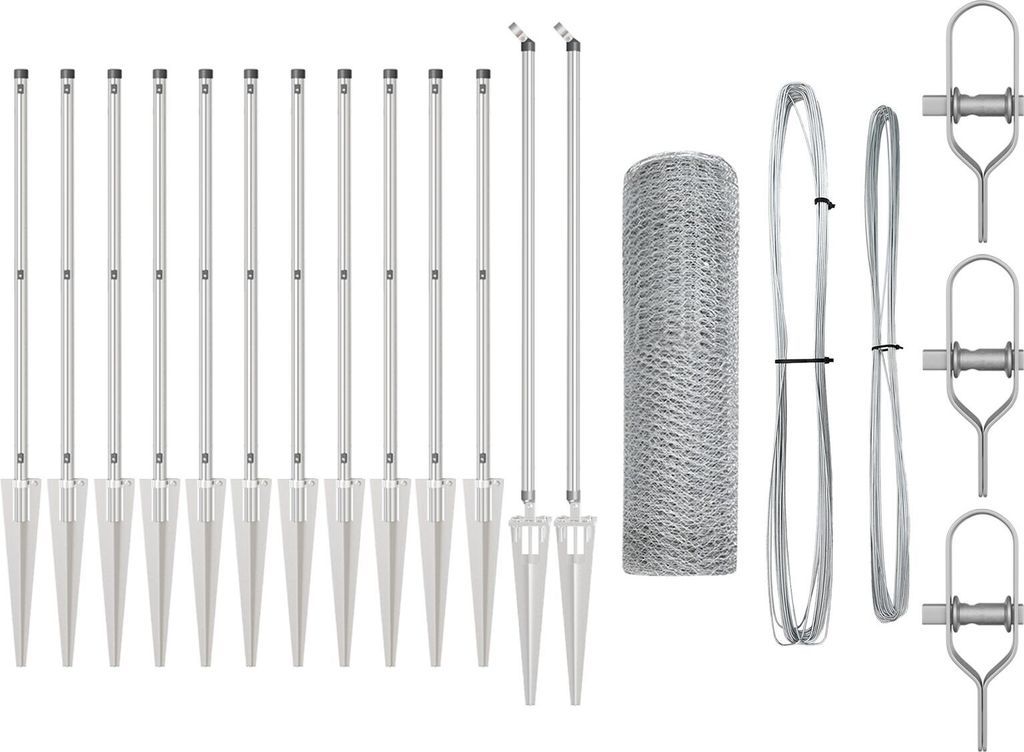 Möbel Sechseckzaun 0,4 x 25 m aus verzinktem Stahl, Zaunpfosten mit Spike 13 Stück Ø32 mm 60 cm verzinkter Stahl - Zaunzubehör 3353361