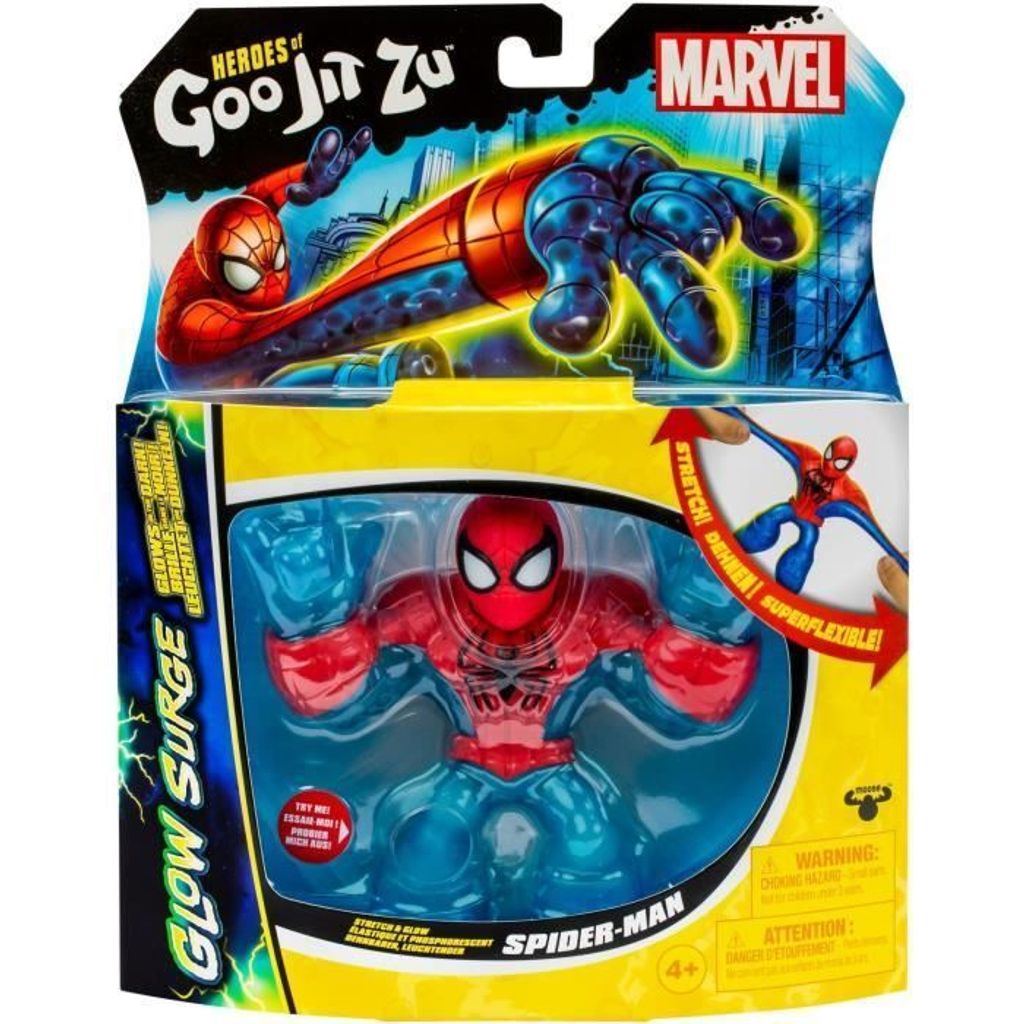 Spiderman Heroes of Goo Jit Zu Glow Surge Figur, 11cm, Leuchtend, Dehnbar, Marvel
