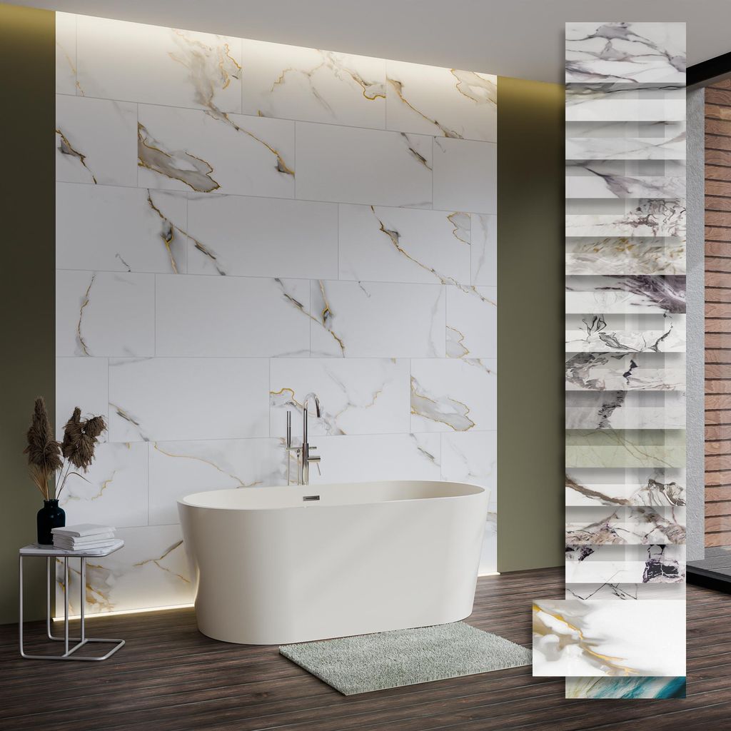 HEXIM Marmorplatten Optik 3 Stück 78x39cm SPC Kunststoff Innen & Außenbereich Granit Steinoptik - Duschrückwand Küchenrückwand ohne Bohren was...
