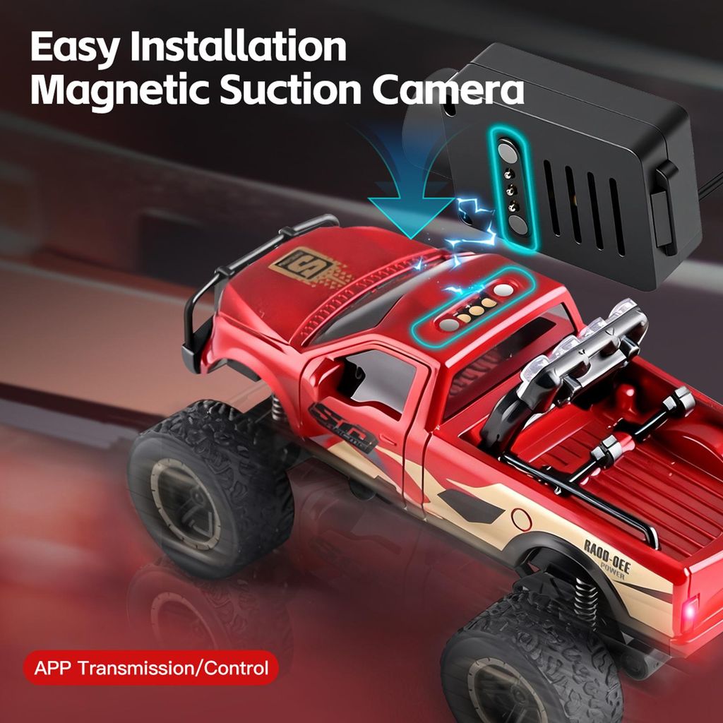 1:64 Mini-RC-Car, 2,4-GHz-Allrad-Offroad-Fahrzeug mit Fernsteuerung und FPV-Kamera, HD-Kamera, Gyrosensor, LED-Beleuchtung, per App steuerbares Mod...