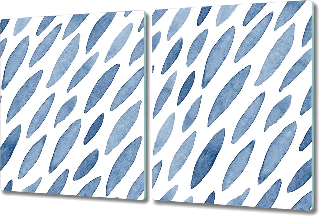 Glas-Herdabdeckplatte Glaskeramikkochfeld-Abdeckung Spritzschutz - 2x 40x52 cm - Blaue Tintenflecken