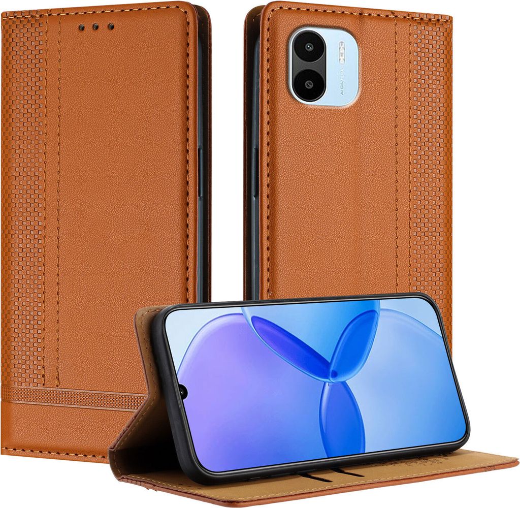 Handyhülle für Xiaomi Redmi A1 Leder Flip Klappbare Schutzhülle mit Standfunktion Braun
