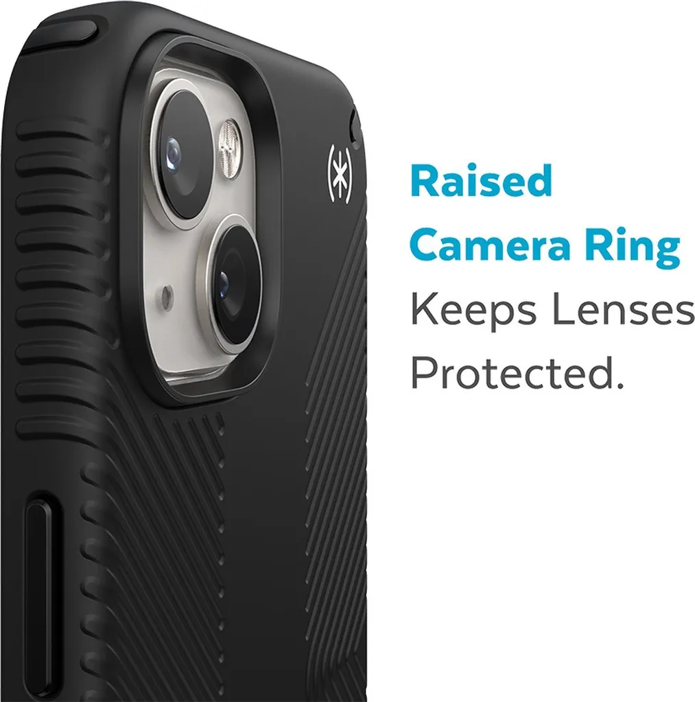 Speck Presidio2 Grip Custodia Per Cellulare - Protezione Cadute 4 Metri, Antiscivolo E Antibatterica - Nero/Nero/Bianco