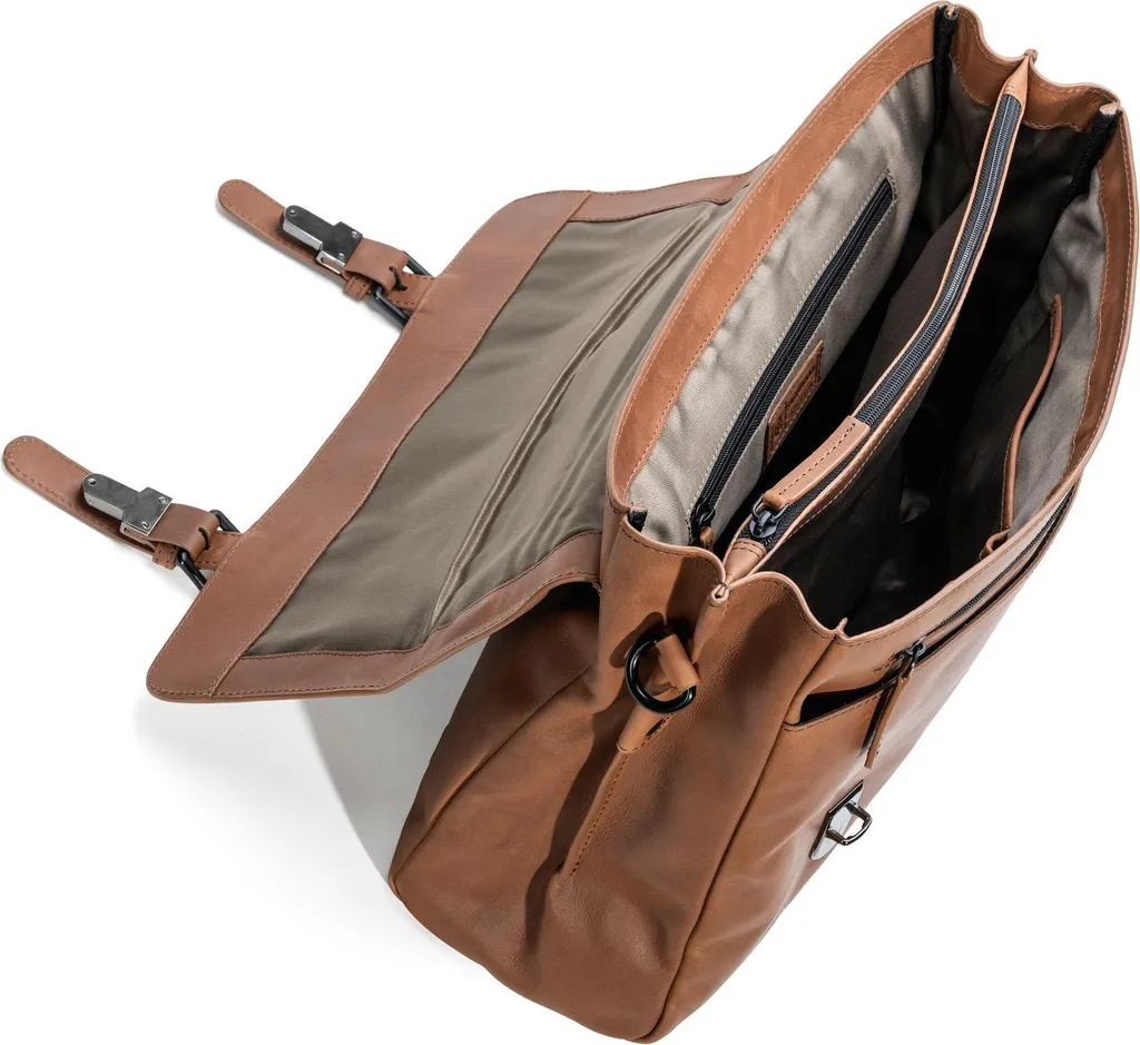 Serviette cuir Nashville 2F Mid Brown avec double compartiment ordinateur - 3
