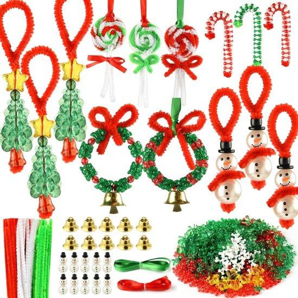 Kerst-Ornament-Kit für Kinder mit 3 Metall-Kralen, Pfeifenreiniger und Deko-Kranz