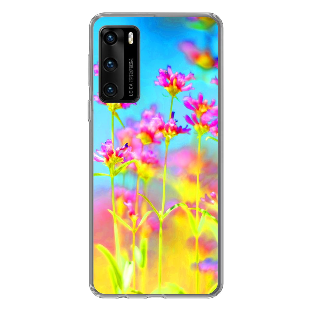 MuchoWow Handyhülle Schutzhülle Hülle für Huawei P40 Blumen - Kunst - Psychedelisch Silikon Softcase Handy Hülle - Handytasche