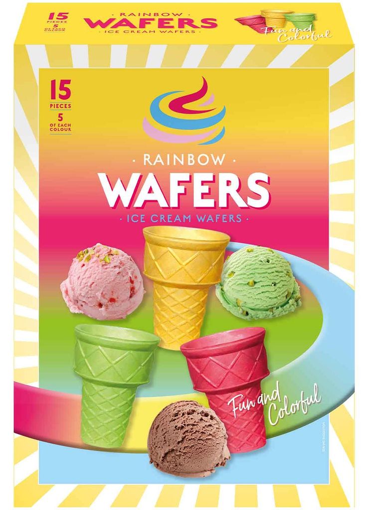 Nordthy Eiswaffeln, 15 Stück, Regenbogenfarben, knusprig, Produktbild 