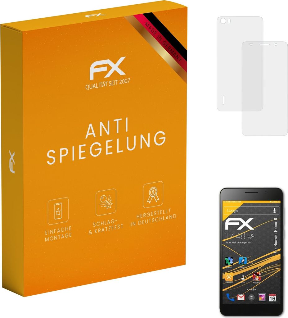 atFoliX FX-Antireflex 3x Schutzfolie kompatibel mit Huawei Honor 6 Displayfolie
