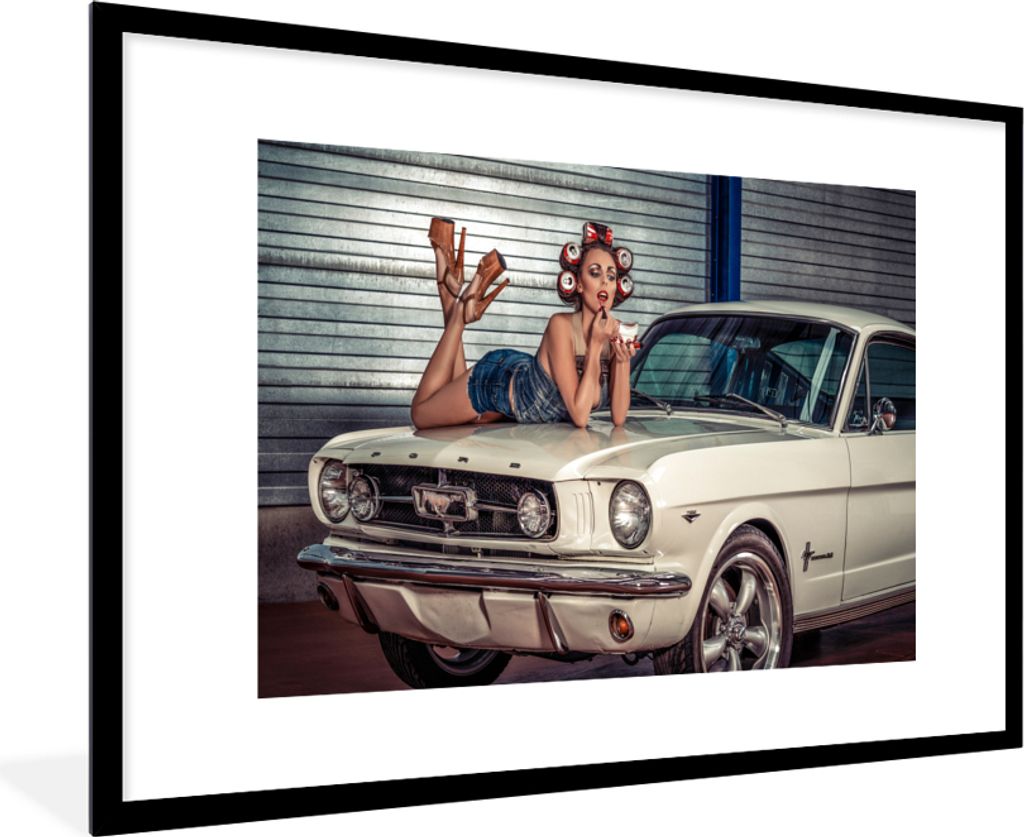MuchoWow® Gerahmtes Poster Mustang - Auto - Oldtimer - Frau Produktbild 