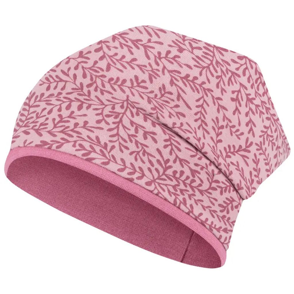 Mädchen Herbstmütze Beanie Übergangsmütze Baumwolle doppellagig, Gr. 50-52, Rosa Zweige