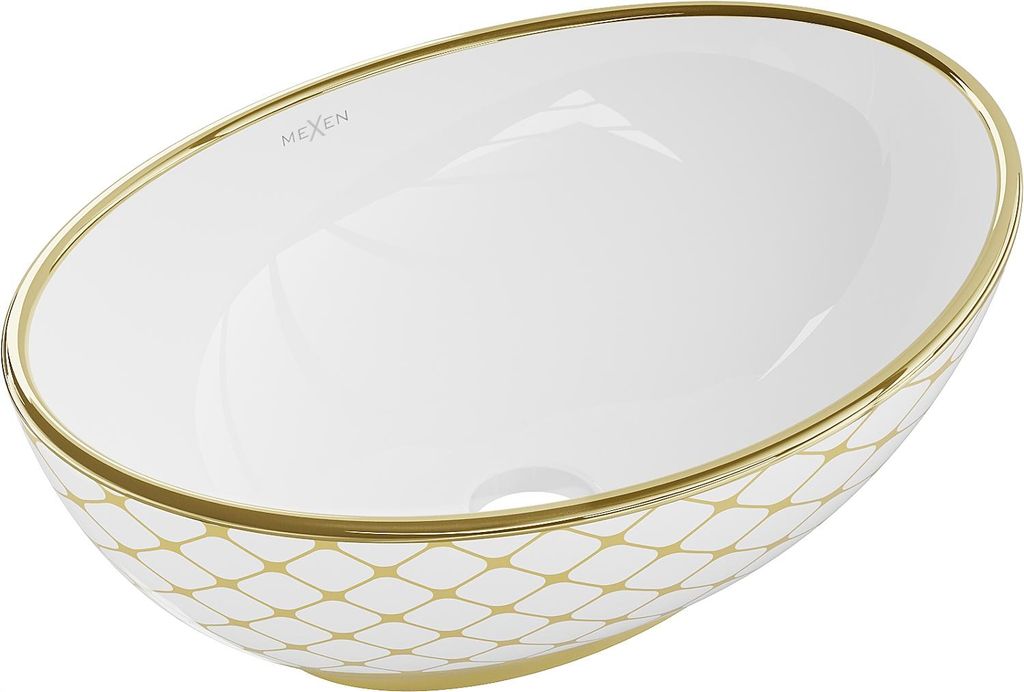 Ovales Aufsatzwaschbecken Weiß Gold Muster 40,5x33 cm Keramik Waschschale Badezimmer Gäste WC