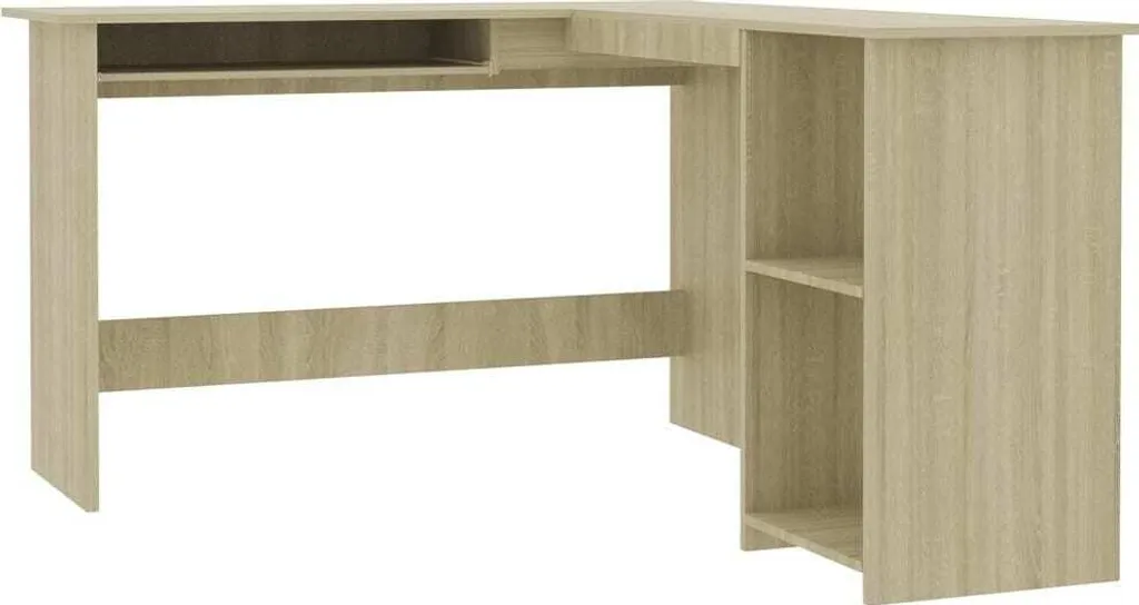 Bureau d'angle ergonomique 120x140 cm Chêne Sonoma pour Petits Espaces