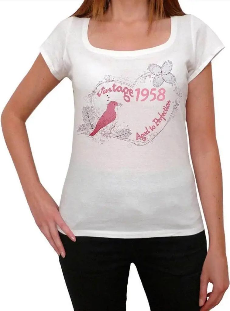 Damen Grafik T-Shirt Vollkommen gealterte Herdvogelblume 1958 – Hearth Bird Flower Aged to Perfection 1958 – Geschenk 66. Geburtstag Jahrestag 66