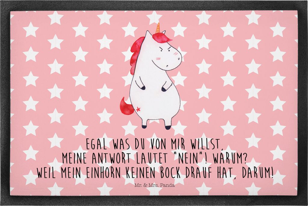 Mr. & Mrs. Panda Schmutzfangmatte Einhorn Wut 40 x 60 cm - Rot Pastell - Geschenk, Gummi-Fußmatte, Ansage, Schmutzmatte, Gummimatte, Unicorn, Bode...
