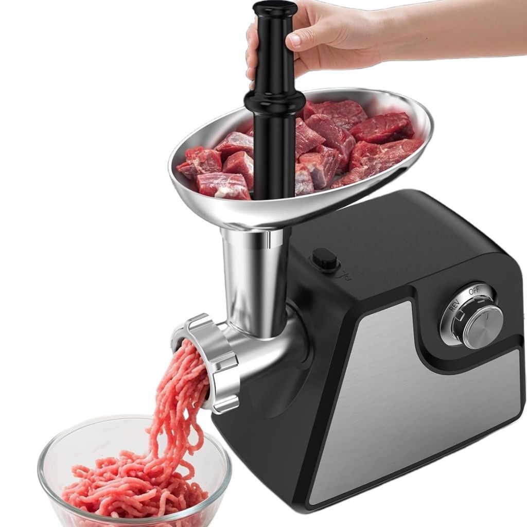 AIORBER Elektrischer Fleischwolf 2000W Edelstahl Fleischmühle mit Wurstfüller und Aufsätzen Küchenmaschine Schwarz